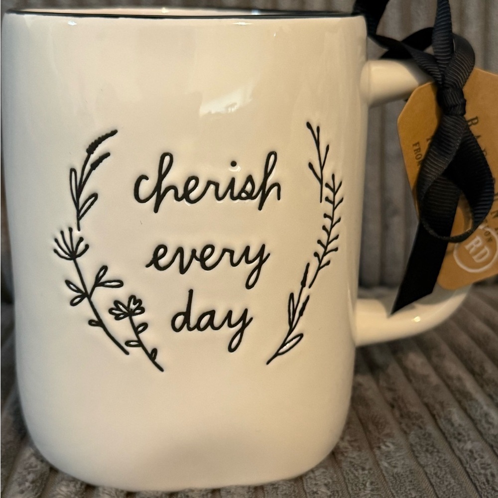 Rae Dunn ‘Cherish Every Day’ White & Black Ceramic Mug- NWT